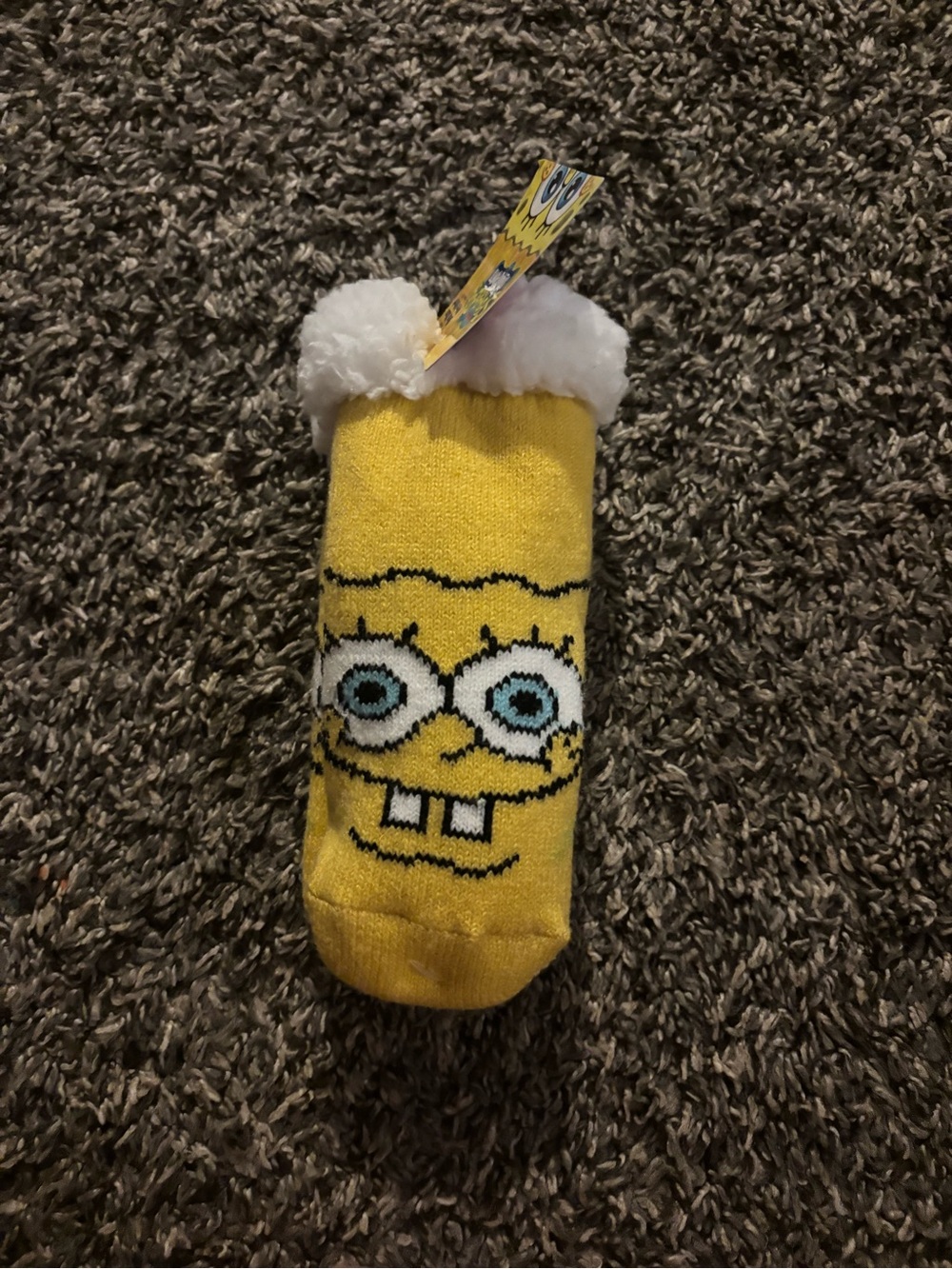 SpongeBob Squarepants Yellow Kids Slipper Socks with White Fuzzy Cuff